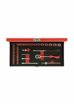 GEDORE Red Steckschlüssel-Satz - Chrom-Vanadium-Stahl - 1/4 Zoll - In Metallkassette - 32-teilig
