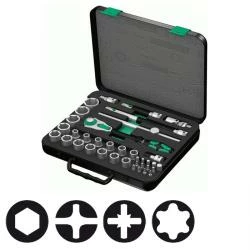 Steckschlüssel-Garnitur - 1/2" - Chrom-Vanadium-Stahl - 37-teilig - Wera 3 Steckschlüssel-Garnitur - 1/2" - Chrom-Vanadium-Stahl - 37-teilig - Wera