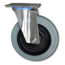 Edelstahl-Lenkrolle - Elastik-Vollgummirad - Rad-Ø 200 Mm - Bauhöhe 243 Mm - Tragkraft 350 Kg