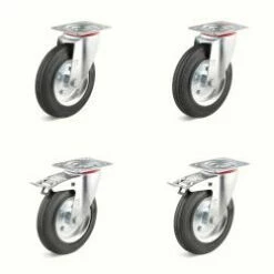 Rollenset - 4 Lenkrollen - Vollgummirad - Rad-Ø 80 Bis 200 Mm - Bauhöhe 100 Bis 235 Mm - Tragkraft/Set 150 Bis 615 Kg