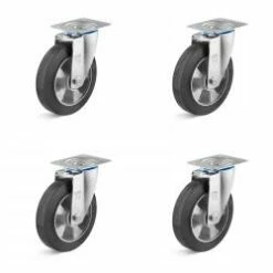 Rollen-Set - 4 Schwerlast-Lenkrollen - Rad-Ø 125 Bis 200 Mm - Bauhöhe 155 Bis 235 Mm - Tragkraft/Set 600 Bis 1200 Kg