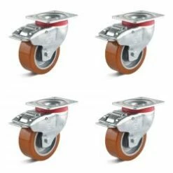 Rollenset - 4 Polyurethan-Lenkrollen - Rad-Ø 80 Bis 100 Mm - Bauhöhe 109 Bis 128 Mm - Tragkraft/Set 540 Bis 840 Kg